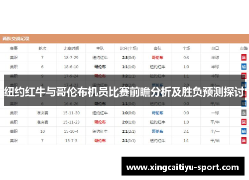 纽约红牛与哥伦布机员比赛前瞻分析及胜负预测探讨